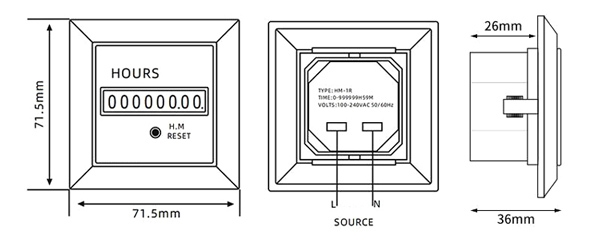 Mechanical hour meter dimensions