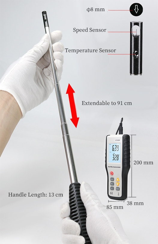 Hot wire anemometer dimension