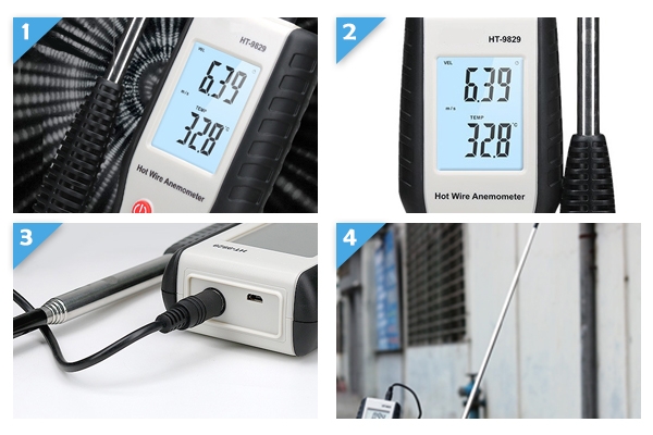 Hot wire anemometer features