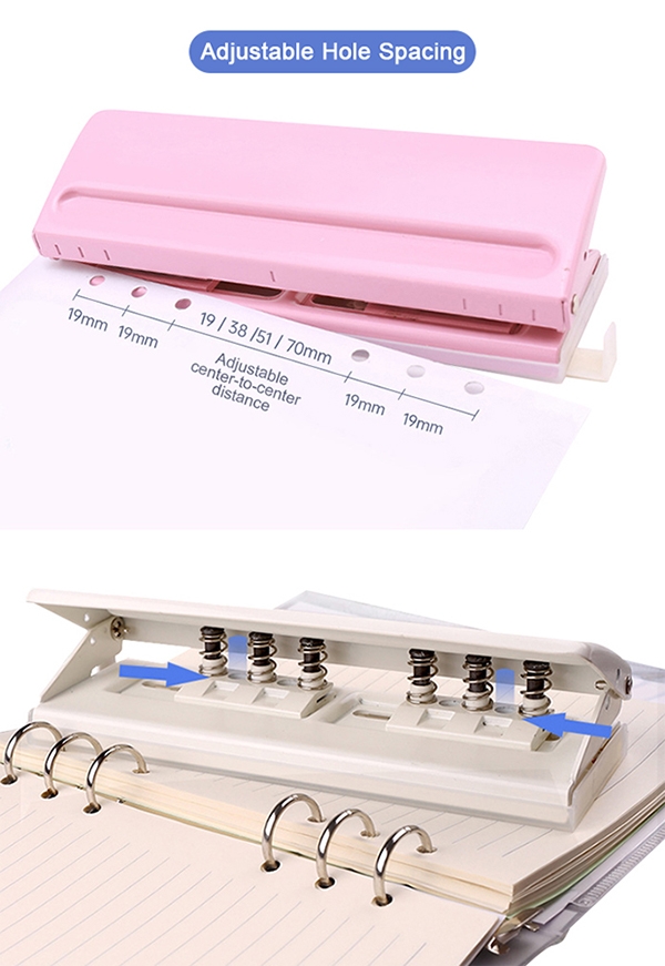 Adjustable 6 hole paper puncher details