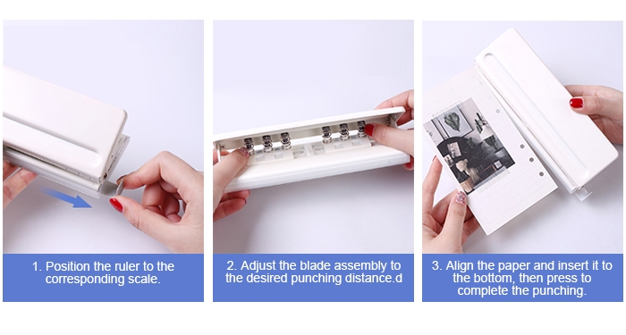 Adjustable 6 hole paper puncher usage instruction