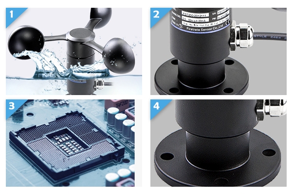 Aluminum 3 cup anemometer features