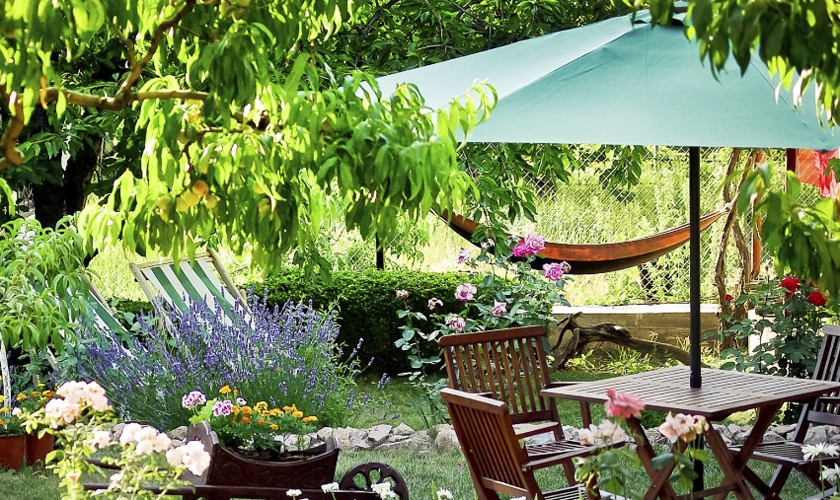 Garden seats and umbrellas