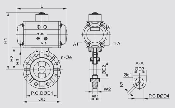 Body Dimension of 5 inch Pneumatic Actuated PVC Butterfly Valve