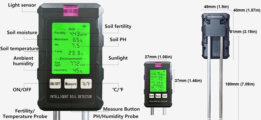 Digital humidity meter for soil size