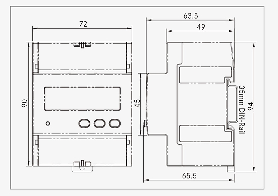 Dimension of single phase digital kwh energy meter