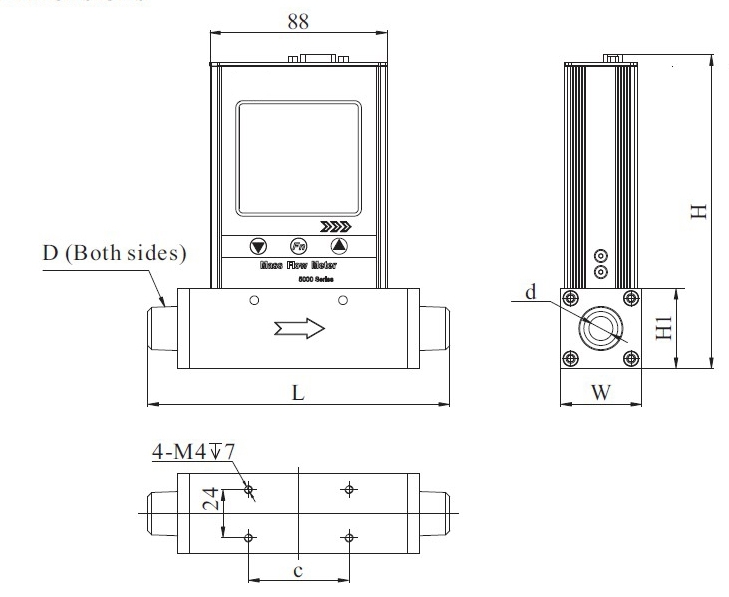 Gas mass flow meter dimension