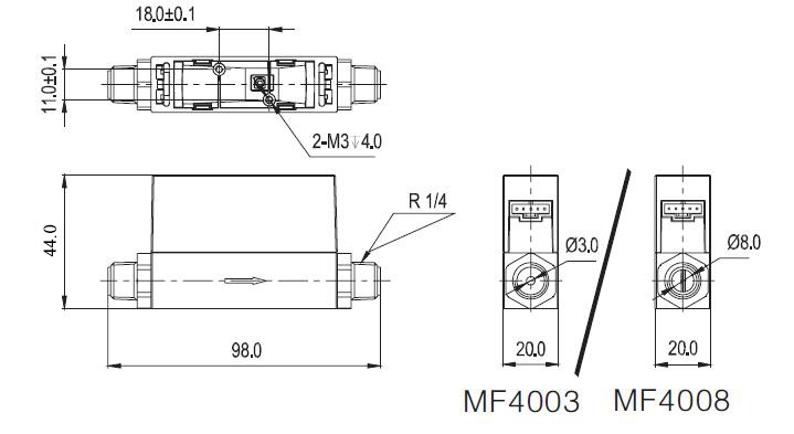 Gas mass flow meter dimension