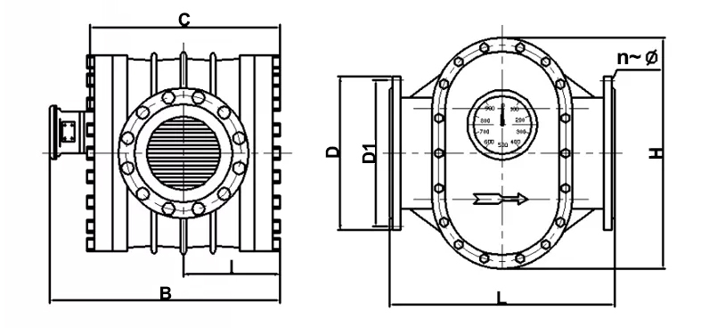 Oval gear flow meter for gas dimension