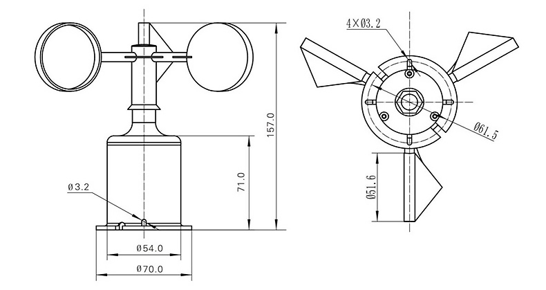 Polycarbon 3 cup anemometer dimension