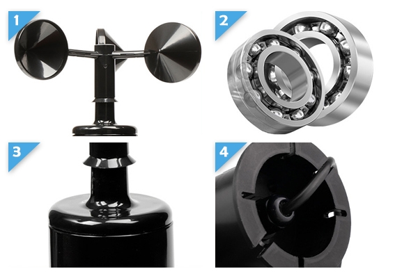 Polycarbon 3 cup anemometer features