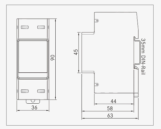 single phase digital energy meter din rail mounted dimension