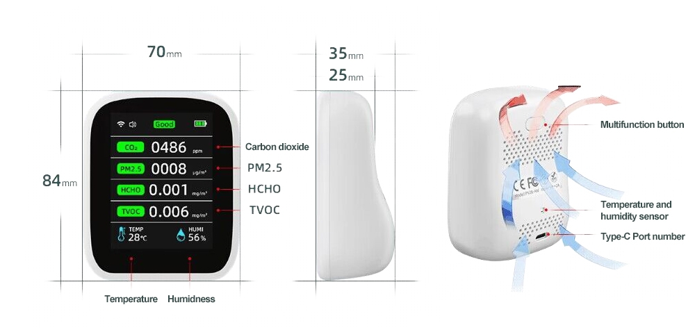 Smart air quality monitor structure and dimensions