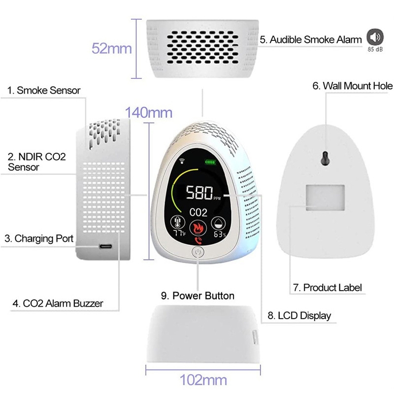 Smoke carbon dioxide detector dimension