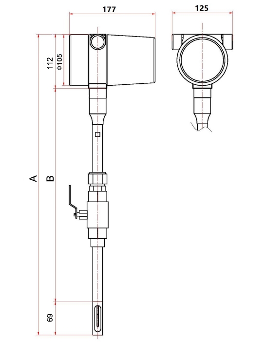 Thermal mass flow meter for gas dimension