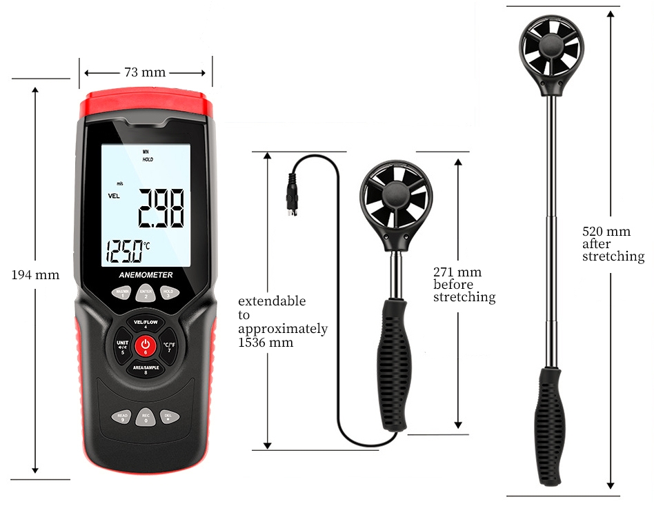 Vane anemometer dimension